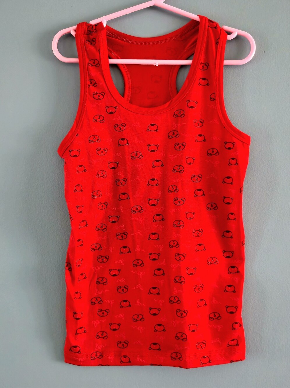 Red Tank Top with Cute Bear Face Print Girls (8)